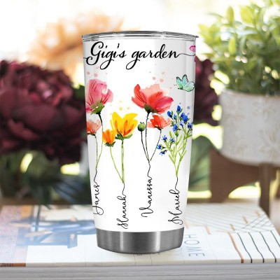 Personalised Birth Flower Tumbler with Kids Names For Mum Grandma
