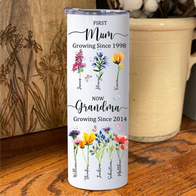 Personalised First Mum Now Grandma Birth Flower Tumbler Unique Gifts for Grandma Mum Christmas Gift Ideas