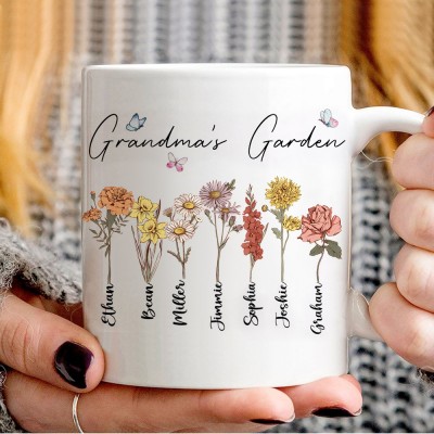 Personalised Birth Flower Print Art Mug for Her