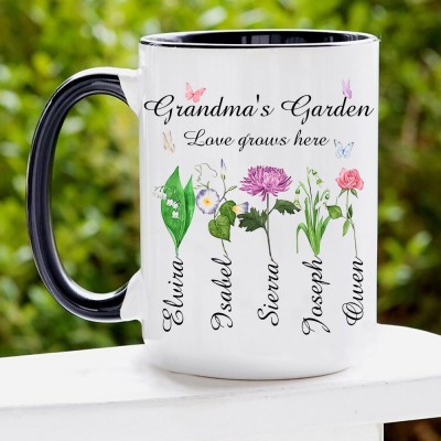 Personalised Love Grows Here Birth Flower Mug for Her