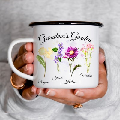 Personalised Birth Flower Camping Mug for Mum Grandma