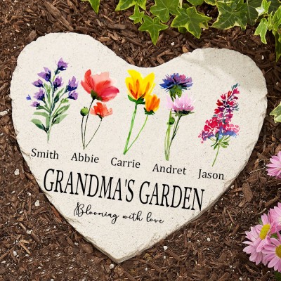 Personalised Birth Flower Heart Shape Plaque For Grandma,Mum