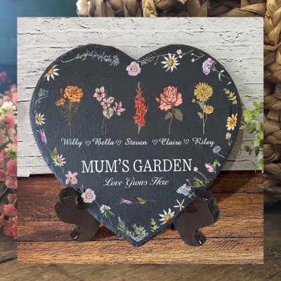Personalised Mum's Garden Love Grows Here Birth Flower Plaque With Kids Names Christmas Gift Keepsake Gift for Mum Grandma