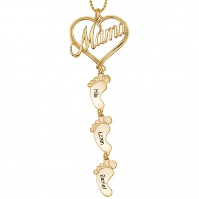Personalised Baby Feet Pendant Names Necklace Family Keepsake Gift For Mum Grandma
