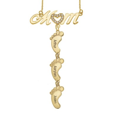 Personalised 1-10 Engraved Name Baby Feet Pendants Mum Necklace Family Gift For Mum Grandma