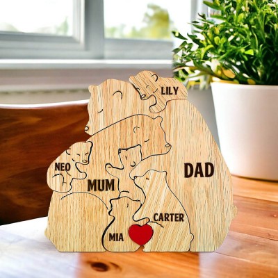 Personalised Wooden Bear Engraved Names Family Puzzle