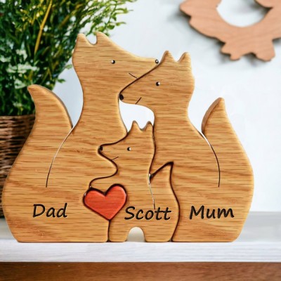 Personalised Wooden Fox Names Family Puzzle for Mother
