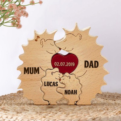 Custom Hedgehog Wooden Family Names Puzzle Sign Keepsake Gift Ideas For Home