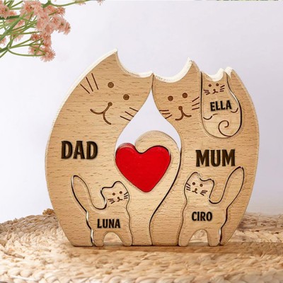 Personalised Cat Family Wooden Puzzle Names Sign Heartful Gift Ideas For Family