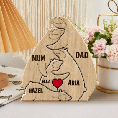 Custom Bear Family Wooden Puzzle Sign With Names Heartful Gift For Family Mother's Day Gift