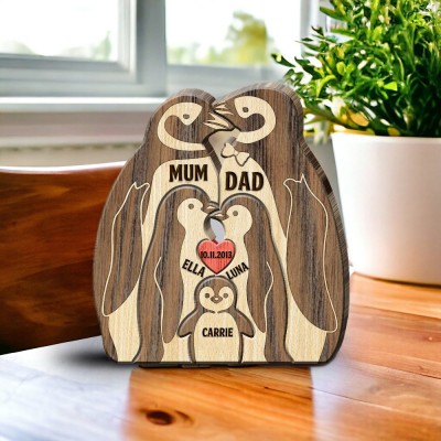 Custom Penguin Family Puzzle Wooden Sign With Names Mother's Day Gift Ideas