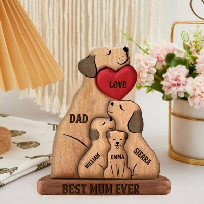 Custom Wooden Dogs Family Member Names Puzzle Sign Mother's Day Gift Ideas