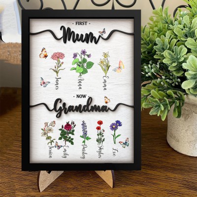 Personalised Wooden Birth Month Flowers Sign With Kids Names Keepsake Gift For Mum Grandma Mother's Day Gift