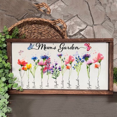 Personalised Mum's Garden Birth Flower Wood Frame Sign with Kids Names Unique Gifts for Mum Grandma Mother's Day Gift Ideas