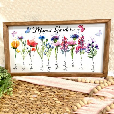 Custom Mum's Garden Birth Flower Art Print Wood Frame Thankful Gifts for Mum Grandma Mother's Day Gift Ideas