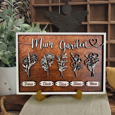 Personalised Mum Garden Birth Flower Frame Name Sign Preparing Gift For Mum Grandma Mother's Day Gift Ideas
