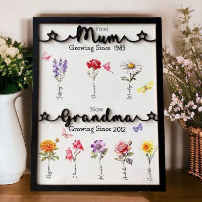 Customised Birth Month Flowers Frame Names Sign Family Keepsake Gift For Mum Grandma Mother's Day Gift Ideas