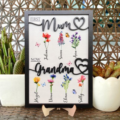 Personalised First Mum Now Grandma Birth Month Flowers Frame Family Sign Gift For Mum Grandma Mother's Day Gift Ideas