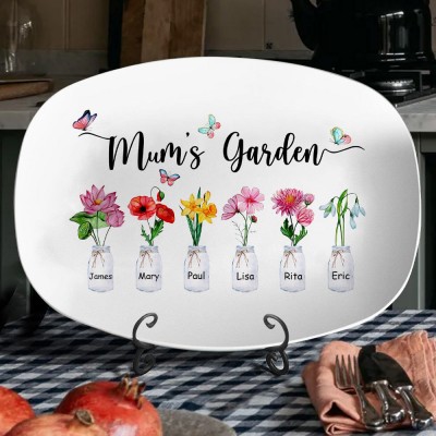 Personalised Mum's Garden Platter With Birth Flowers Keepsake Gifts for Mum Gramdma Mother's Day Gift