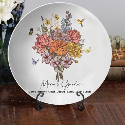 Personalised Mum's Garden Birth Flower Bouquet Platter Plate Keepsake Gift Ideas For Mum Grandma Mother's Day Gift