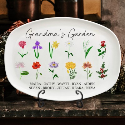 Personalised Birth Flower Platter for Mum