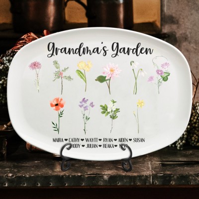 Personalised Nana's Birth Flower Platter with Kids Names