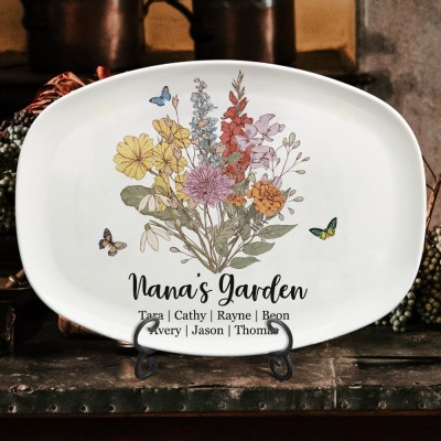 Personalised Grandma's Garden Birth Flower Bouquet Platter