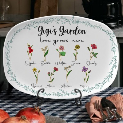 Personalised wreath Birth Flower Platter for Nana