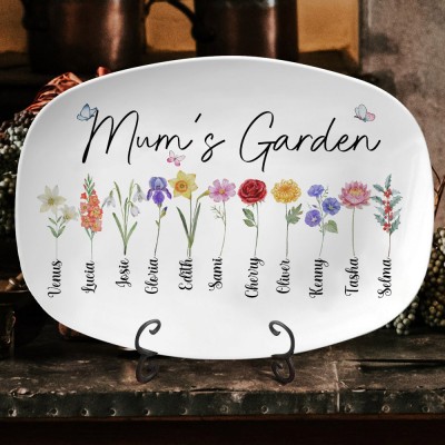 Personalised Mum's Garden Birth Flower Platter with Names