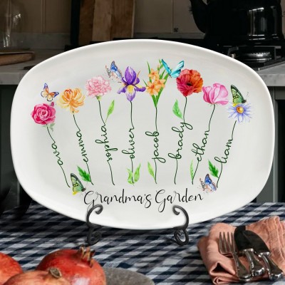 Personalised Birth Flower Print Art Platter for Her