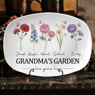Personalised Love Grows Here Birth Flower Platter Mother's Day Gift