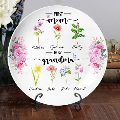 Personalised First Mum Now Grandma Birth Flower Platter Mother's Day Gift