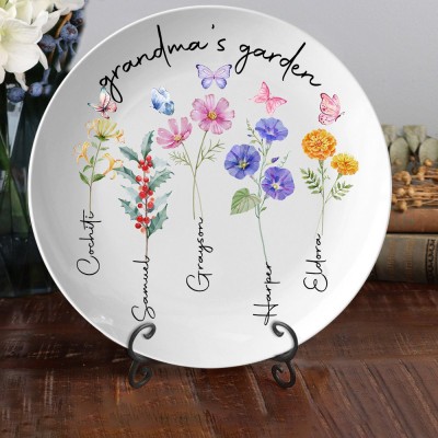 Personalised Birth Flower Platter with Kids Names Mother's Day Gift