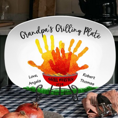Personalised Grandpas Grilling Plate with Handprint Father's Day Gifts