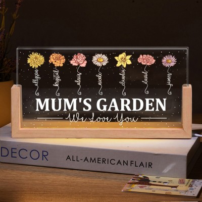Personalised Mum's Garden We Love You Birth Flower Wood Night Light Unique Christmas Gifts For Mum Grandma 