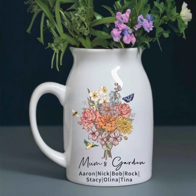 Custom Mum's Garden Birth Flower Bouquet Family Vase With Names Personalised Gift for Grandma Mum Mother's Day Gift Ideas