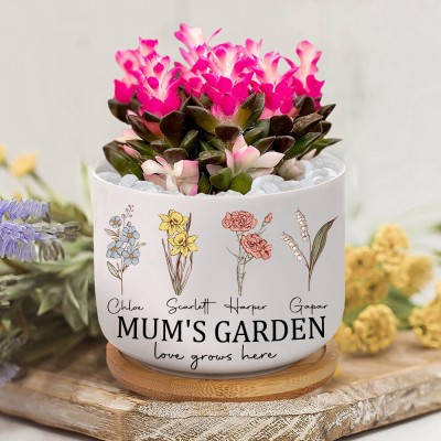 Personalised "Love Grows Here" Birth Flower Pot for Grandma, Mum