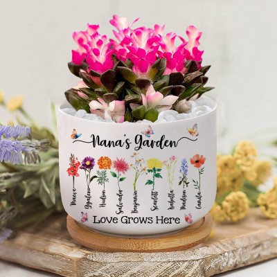 Personalised Nana's Garden Birth Flower Pot with Kids Names