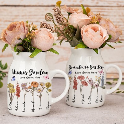 Personalised Love Grows Here Birth Flower Vase for Mum