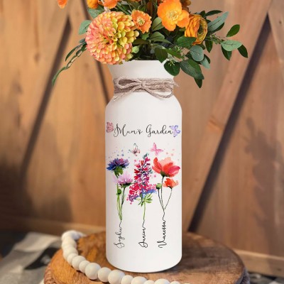 Personalised Birth Flower Vase with Kids Names Mother's Day Gift 