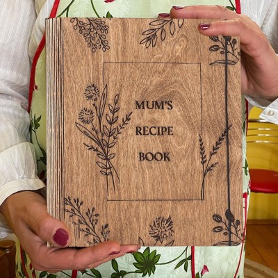 Personalised Recipe Book Blank Binder Custom Wooden Cookbook Keepsake Gifts for Mum Christmas Gift