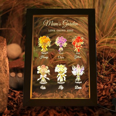 Personalised Mum's Garden Birth Month Flower Night Light with Kids Names Unique Gift for Mum Grandma Mother's Day Gifts