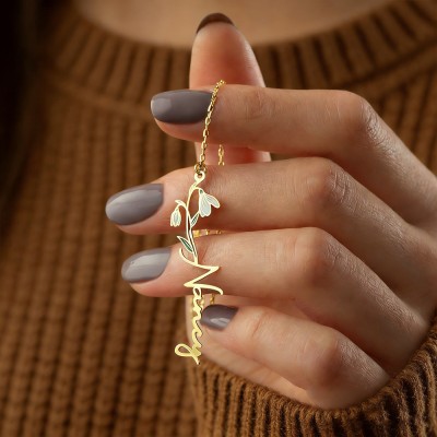 Custom Floral Name Necklace With Birth Flower Personalised Gift For Mum Grandma Unique Mother’s Day Present