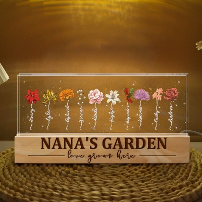 Personalised Love Grows Here Nana's Garden Birth Flower Wood Night Light Unique Gift For Mum Grandma Christmas Gifts