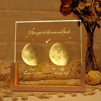 I Love You To The Moon and Back Personalised Wood Moon Phase Print Night Light Unique Birthday For Couple Anniversary Gift Valentine's Day Gifts