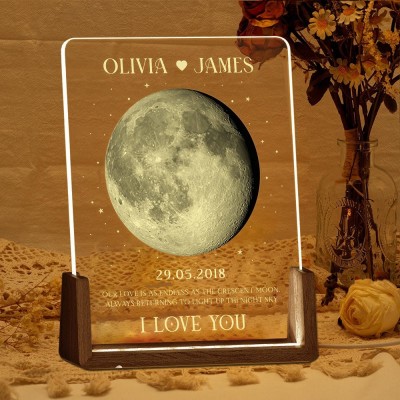 Personalised Moon Phase Print Acrylic Night Light Custom Lamp Gift For Couples Anniversary Gift Ideas Valentine's Day Gifts for Her Him Birthday Gift