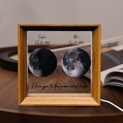 I Love You To The Moon and Back Custom Wood Moon Phase Print Night Light Frame Sign Birthday Gift for Couple Anniversary Gift Valentine's Day Gifts for Her Him