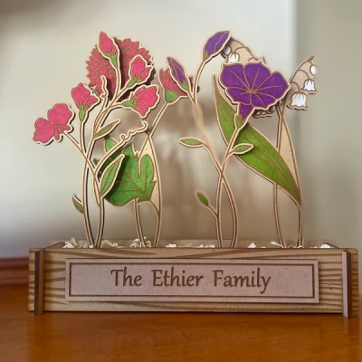 Personalised Wood Family Birth Flower Garden Unique Gifts for Grandma Mum Family Christmas Gift Ideas