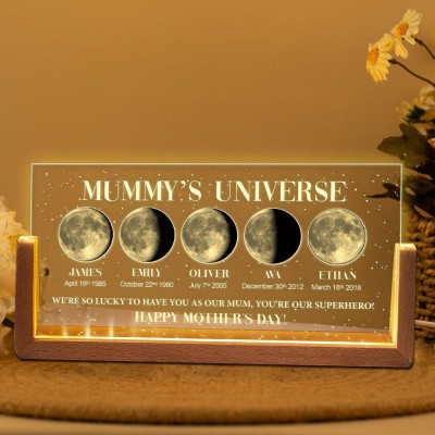 Custom Mummy's Universe Moon Phase Night Light with Kids Names Gift Ideas for Mum Unique Mother's Day Gift