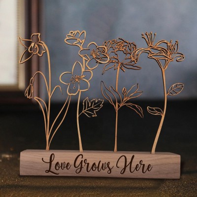 Personalised Wood Family Birth Flower Garden Keepsake Gifts for Grandma Mum Family Christmas Gift